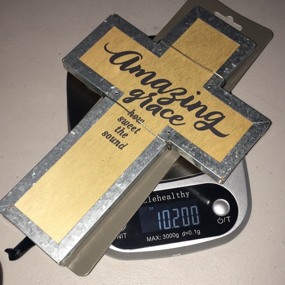 Wooden galvanized standing or wall cross “amazing grace how sweet the sound” NEW - Picture 3 of 17